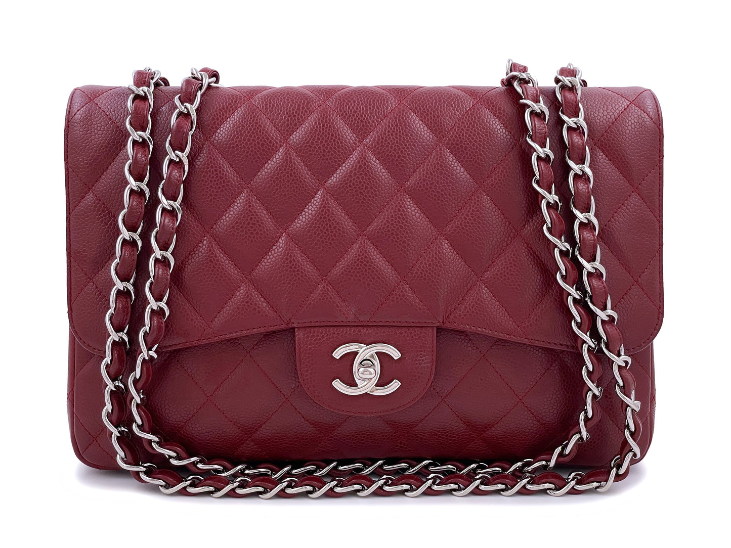 Chanel 2009 Burgundy Red Caviar Jumbo Classic Single Flap Bag SHW