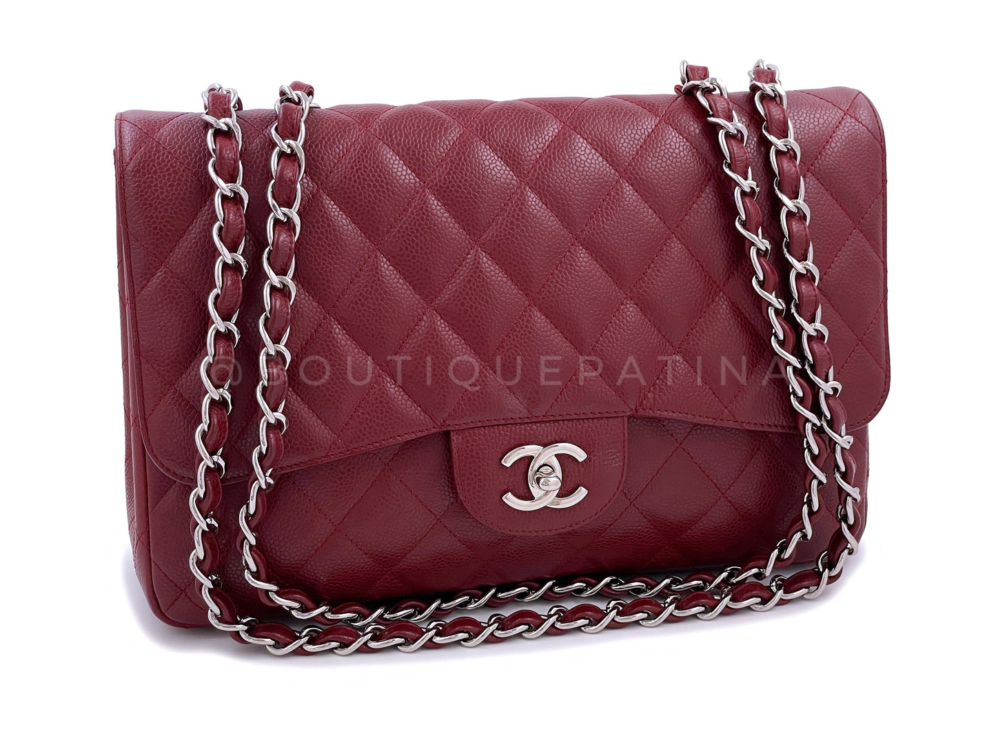 Chanel 2009 Burgundy Red Caviar Jumbo Classic Single Flap Bag SHW