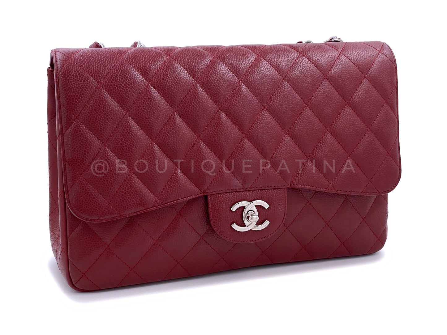 Chanel 2009 Burgundy Red Caviar Jumbo Classic Single Flap Bag SHW