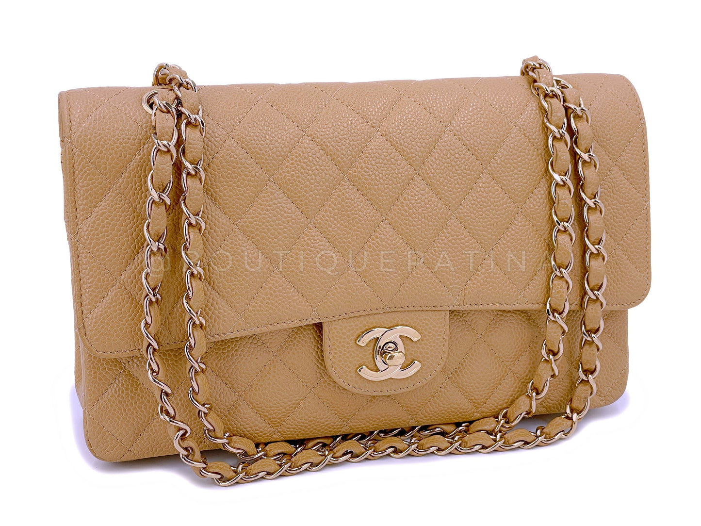 Chanel 2003 Vintage Caramel Beige Caviar Medium Classic Double Flap Bag 24k GHW