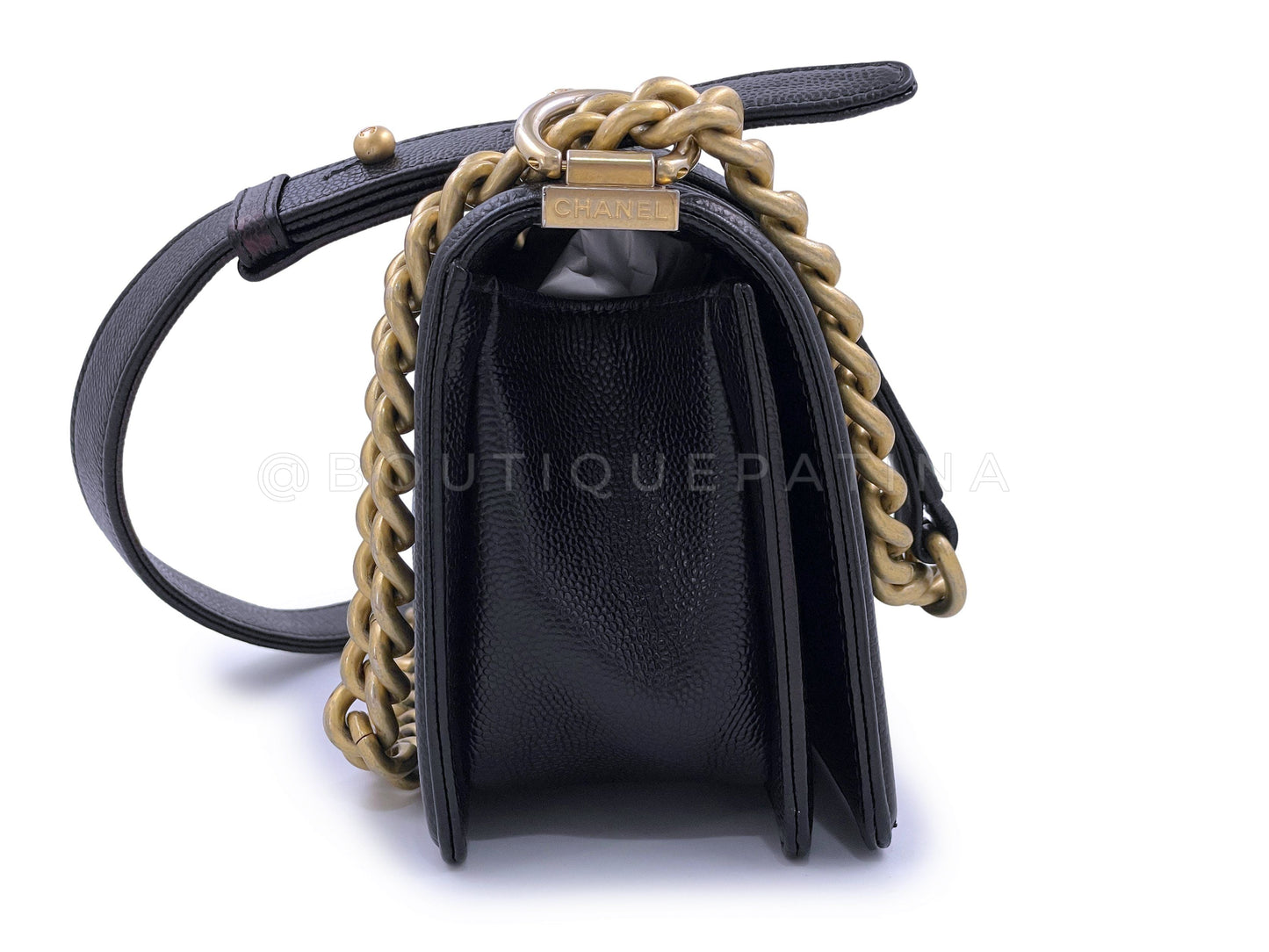 Chanel Black Caviar Chevron Small Boy Flap Bag GHW