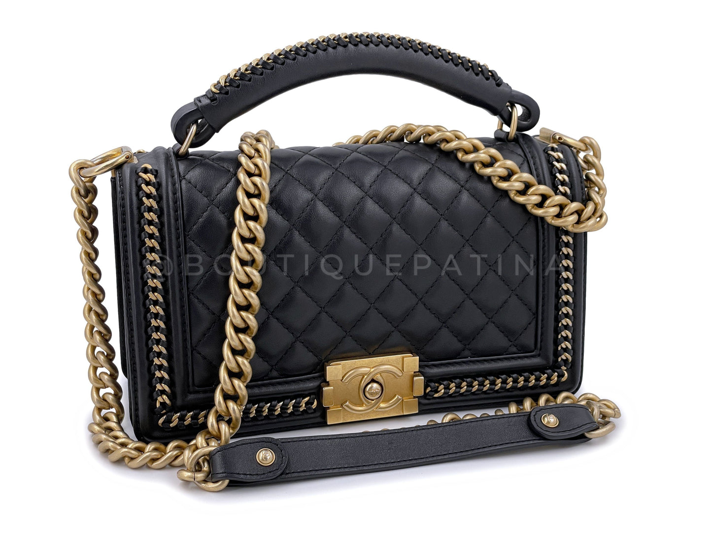 Chanel Enchained Black Medium Boy Handle Flap Bag GHW