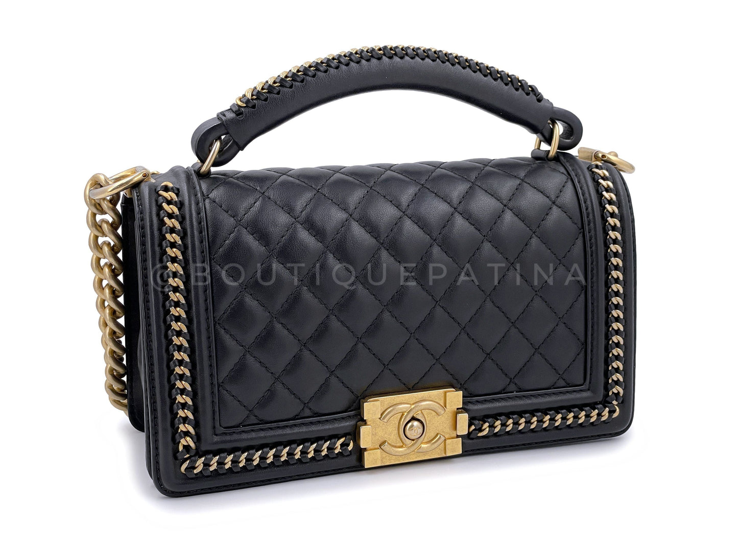 Chanel Enchained Black Medium Boy Handle Flap Bag GHW