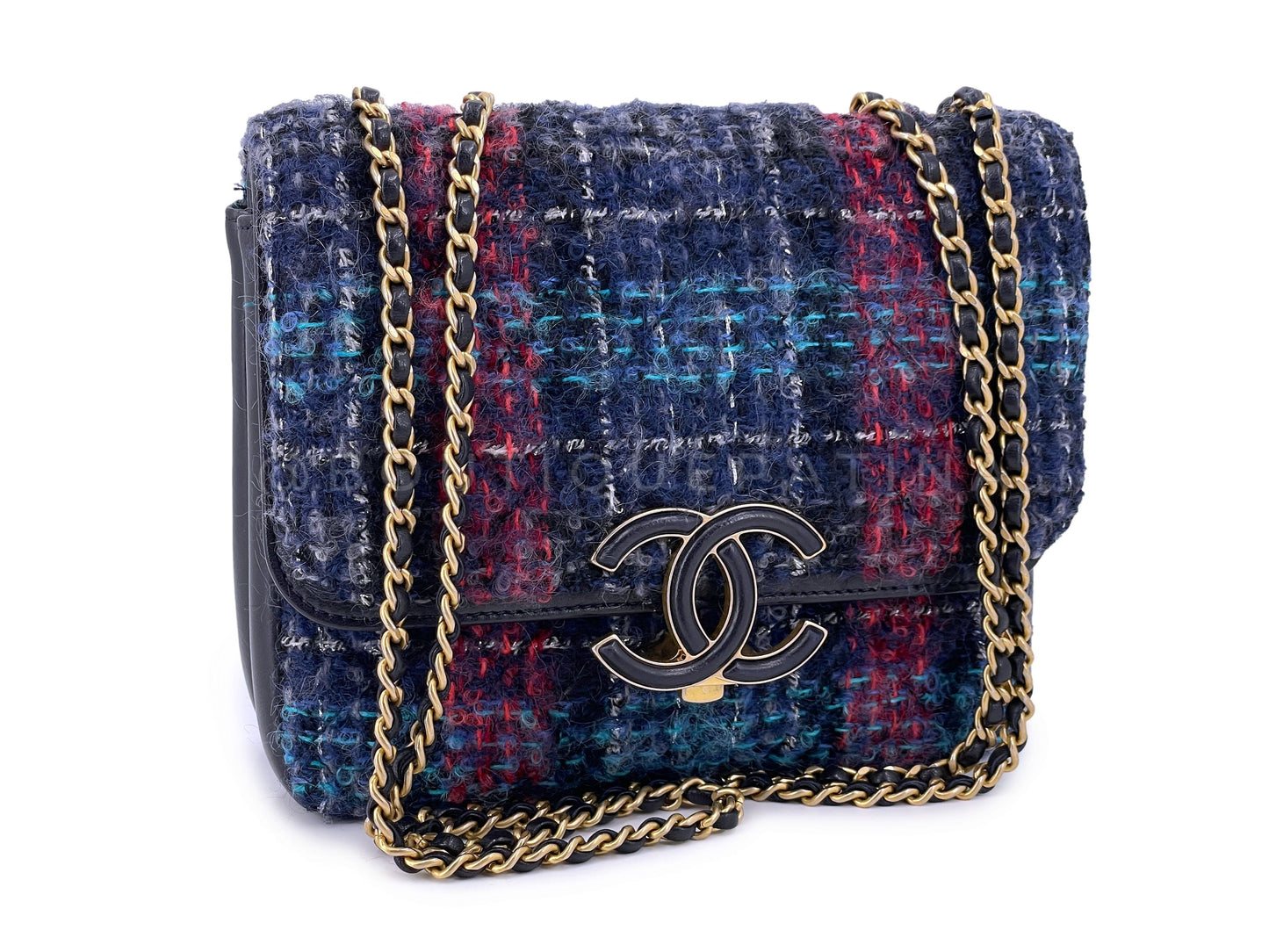Chanel Purple Tweed Tall Mini Crossbody Two Flap Bag GHW