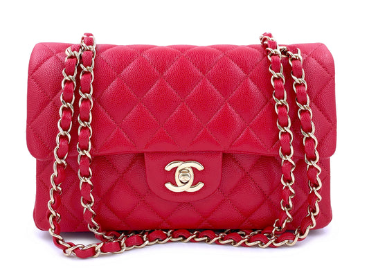 Pristine Chanel 19B Red Caviar Small Classic Double Flap Bag GHW 1O0