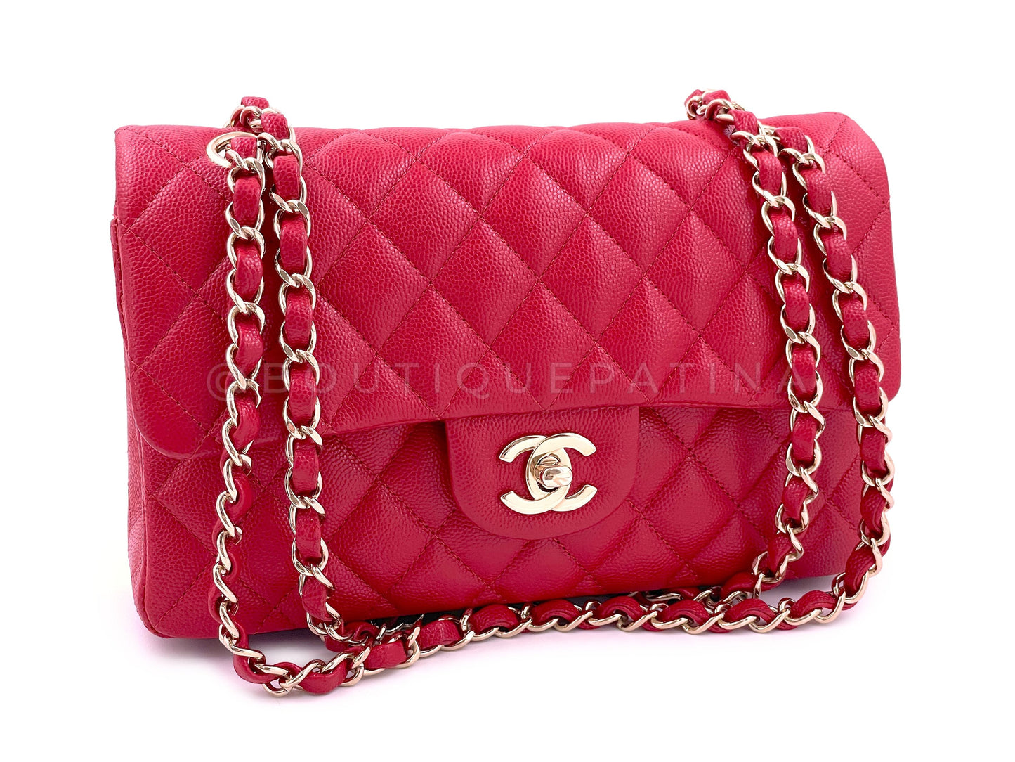 Pristine Chanel 19B Red Caviar Small Classic Double Flap Bag GHW 1O0