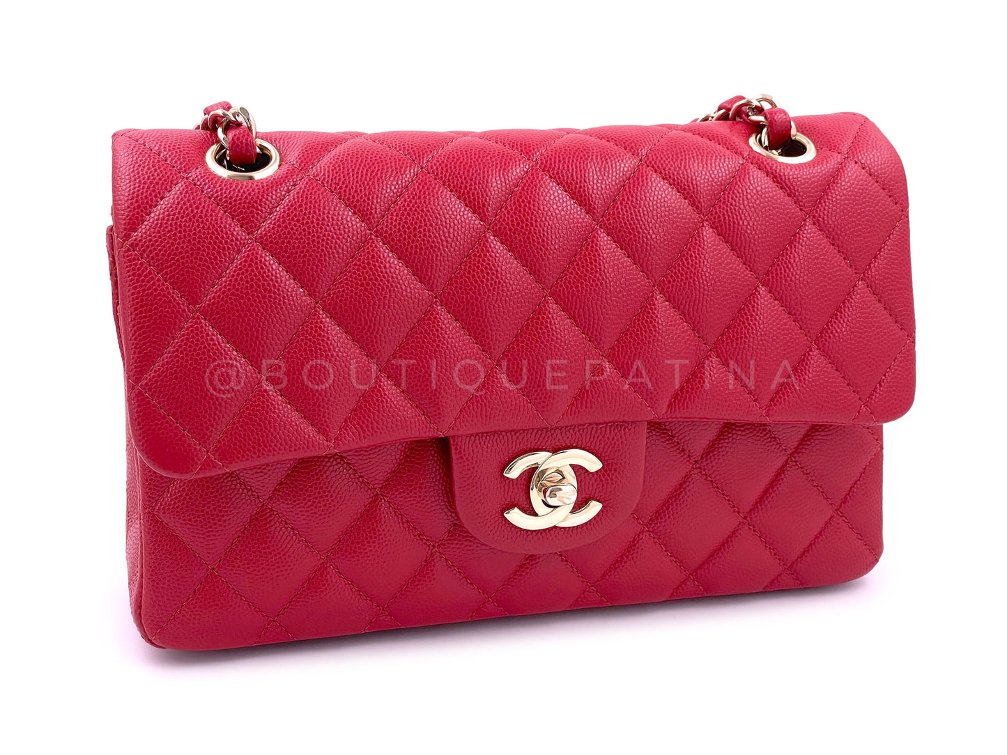 Pristine Chanel 19B Red Caviar Small Classic Double Flap Bag GHW 1O0