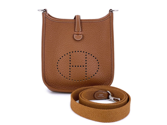 Hermes Gold Clemence Camel Beige Evelyne Mini TPM Bag PHW XY2