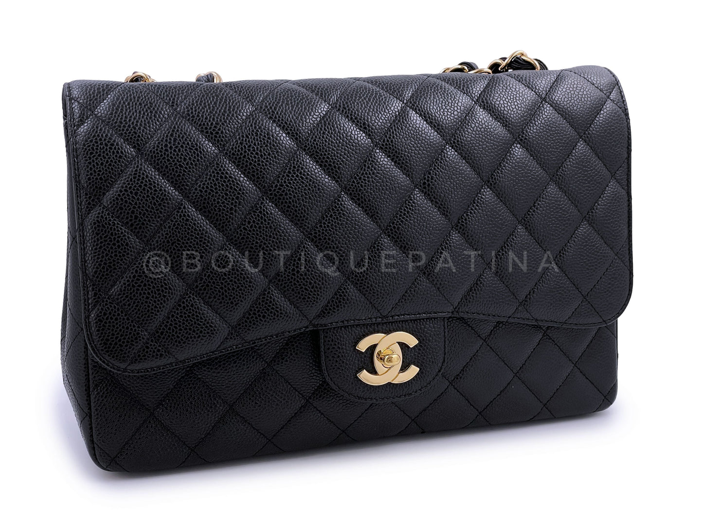 Chanel 2009 Black Caviar Jumbo Classic Single Flap Bag GHW
