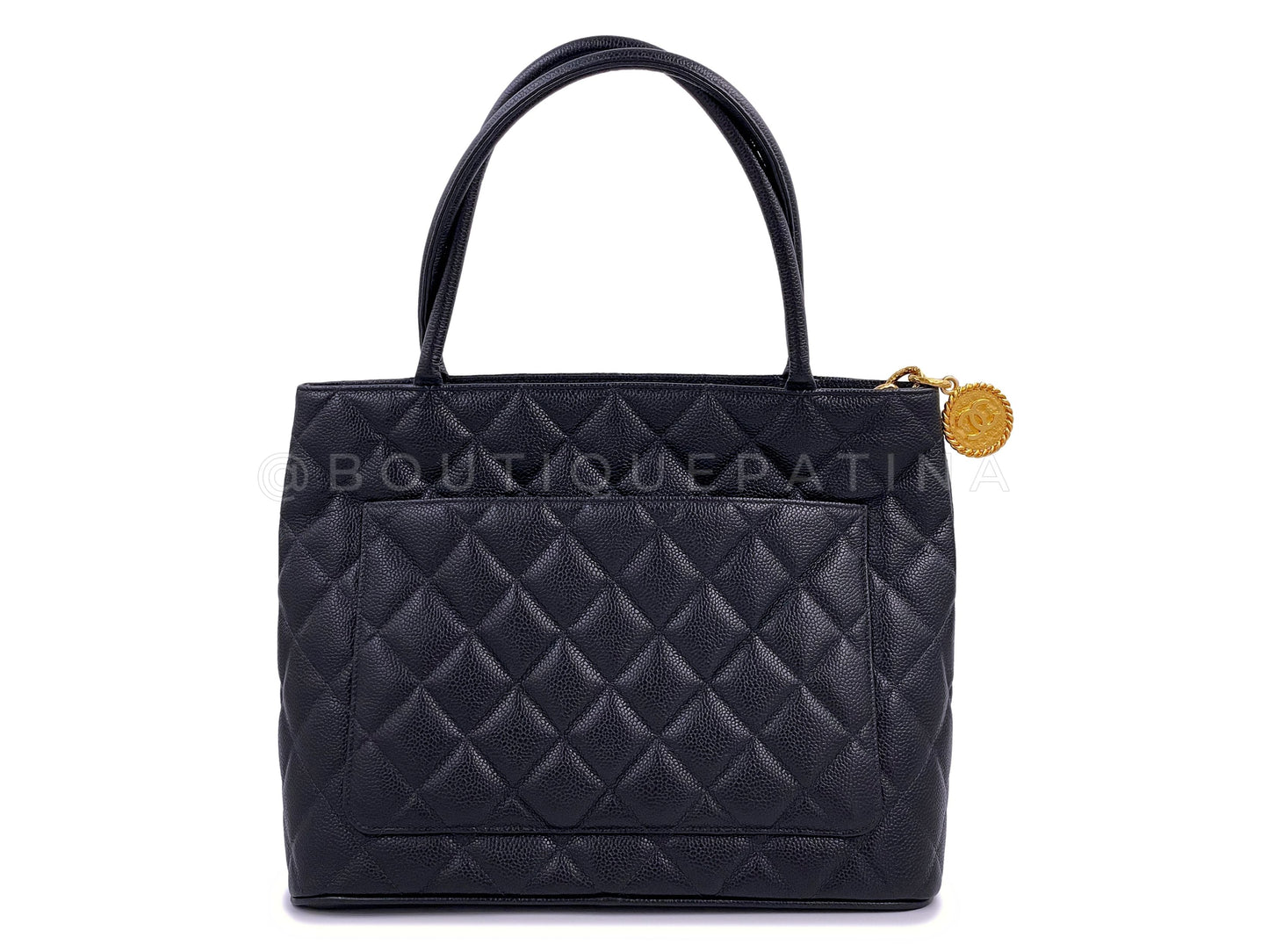 Pristine Chanel 1997 Vintage Black Caviar Medallion Tote Bag 24k GHW