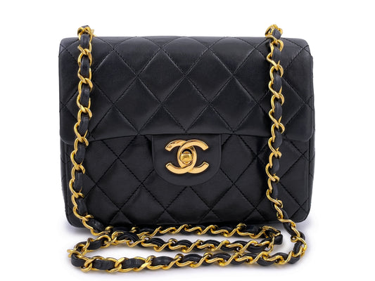 Chanel 1989 Vintage Black Classic Square Mini Flap Bag 24k GHW
