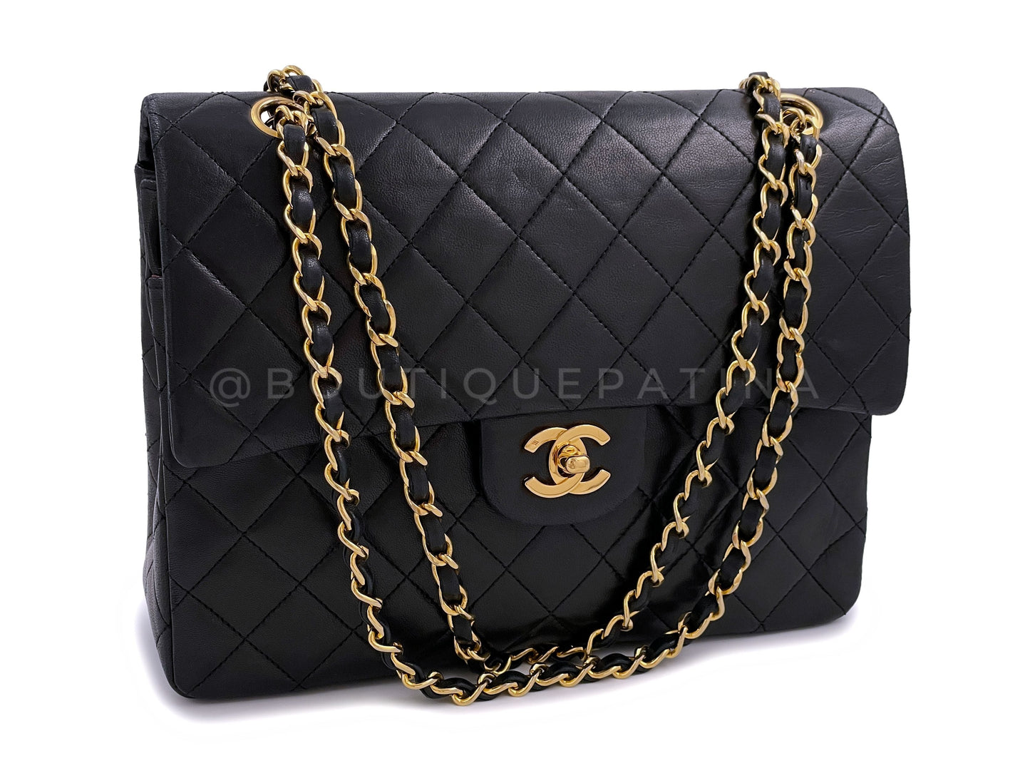 Chanel 1989 Vintage Black Tall Medium Classic Double Flap Bag 24k GHW Lambskin