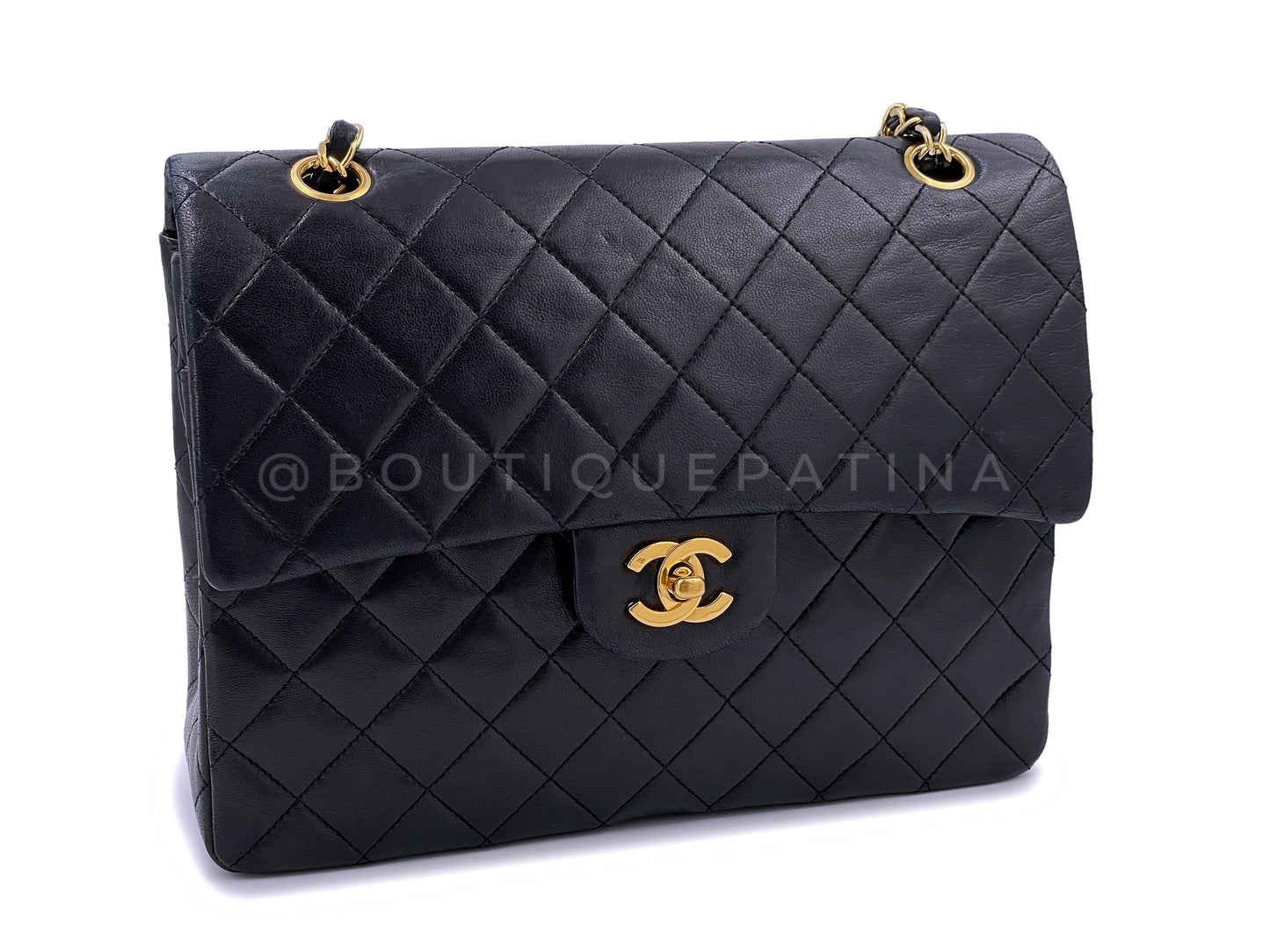 Chanel 1989 Vintage Black Tall Medium Classic Double Flap Bag 24k GHW Lambskin