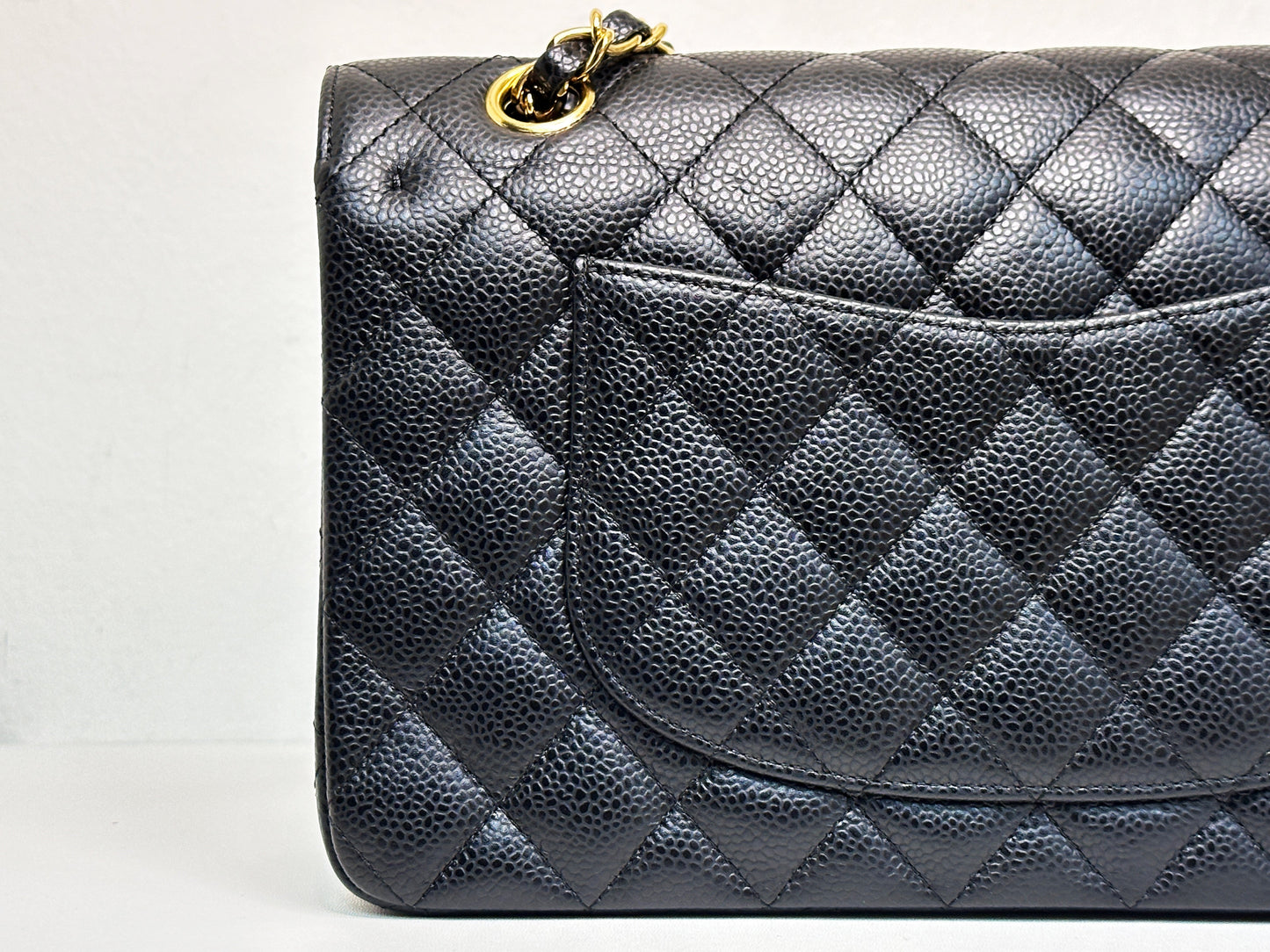 CHANEL Classic Double Flap Medium Shoulder Bag Black Caviar 24k GHW 1125 holo card