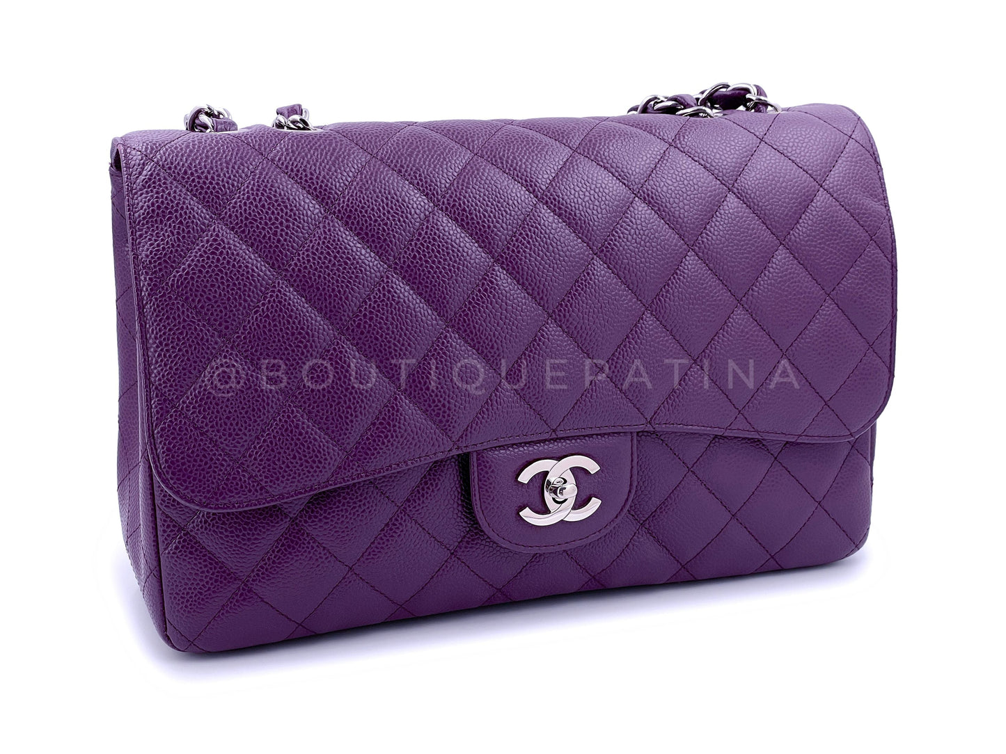 Chanel Vintage 2007 Purple Caviar Jumbo Classic Single Flap Bag SHW