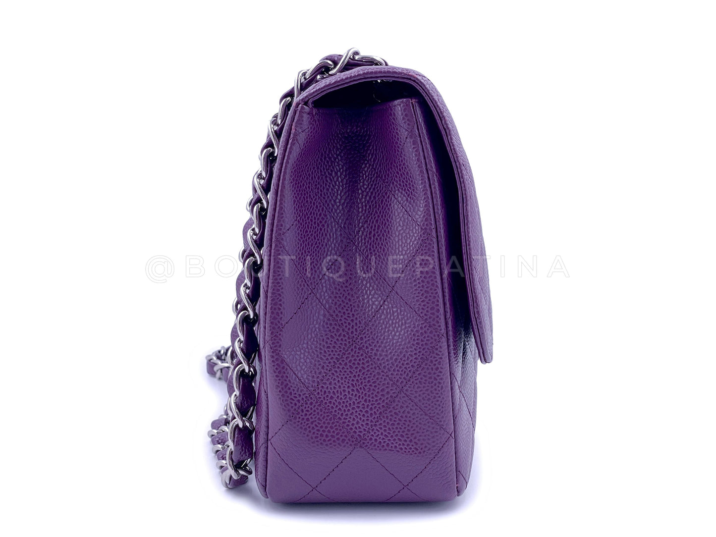 Chanel Vintage 2007 Purple Caviar Jumbo Classic Single Flap Bag SHW