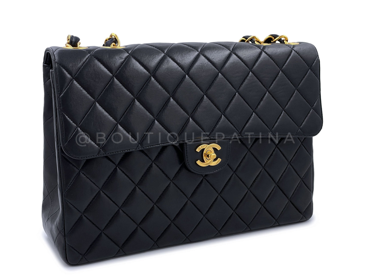 Chanel 1999 Vintage Black Jumbo Classic Flap Bag 24k GHW Lambskin