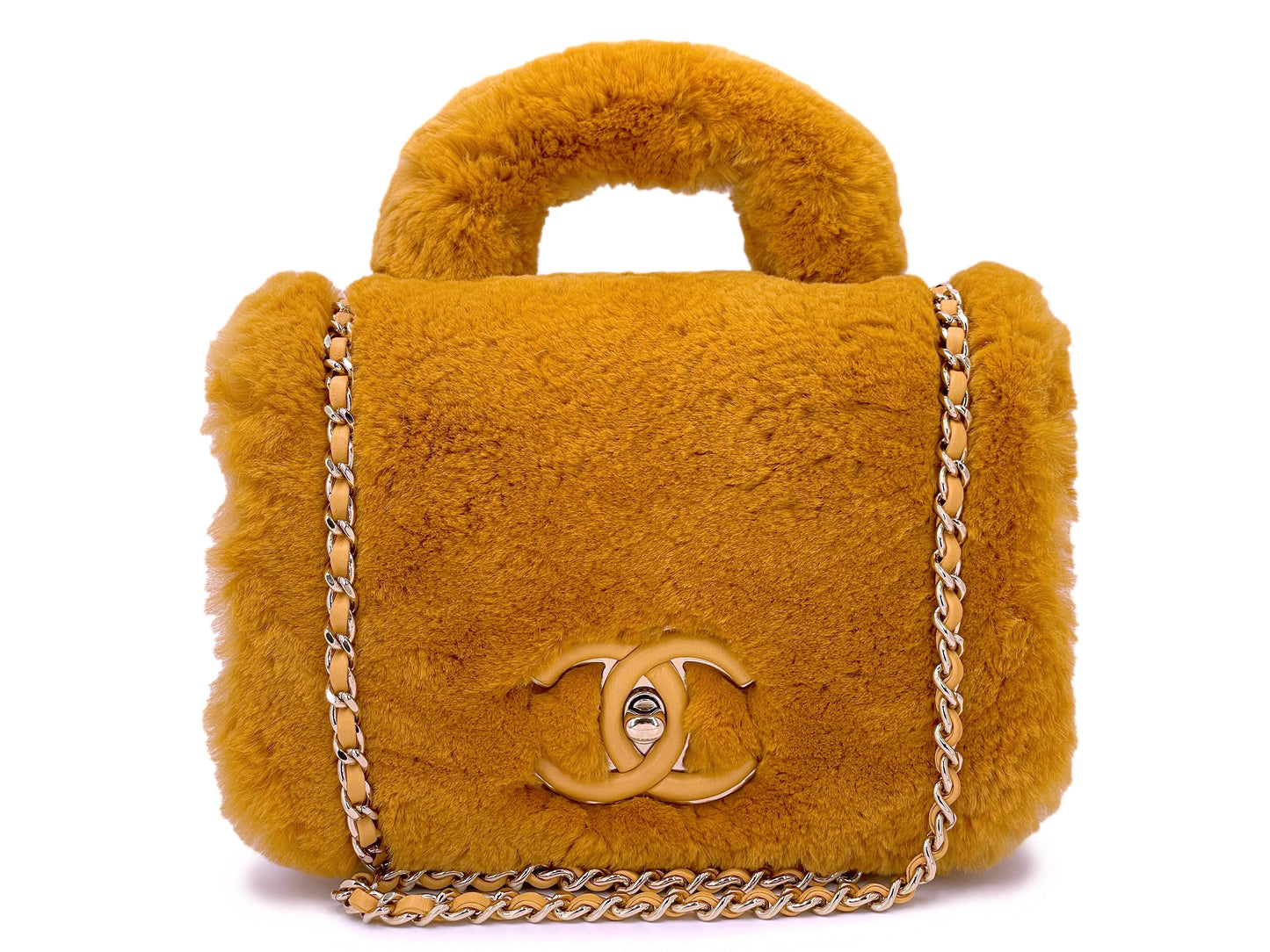 Chanel Butterscotch Fur Top Handle Mini Flap Bag GHW