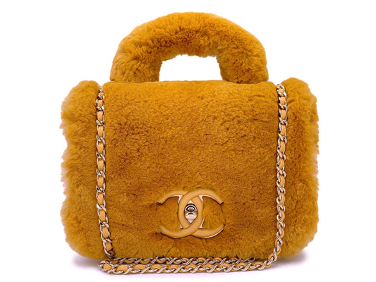 Chanel Butterscotch Fur Top Handle Mini Flap Bag GHW