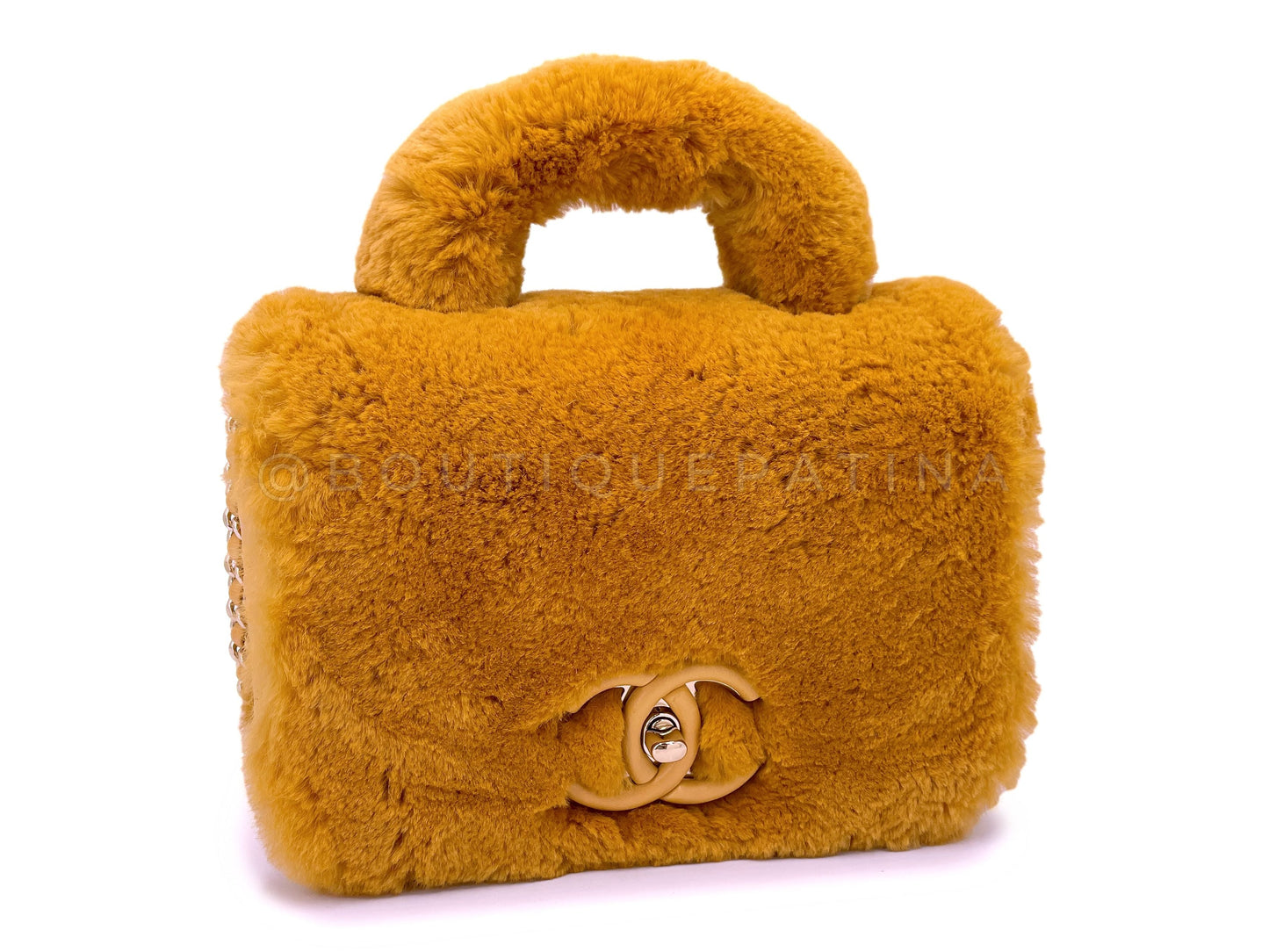 Chanel Butterscotch Fur Top Handle Mini Flap Bag GHW