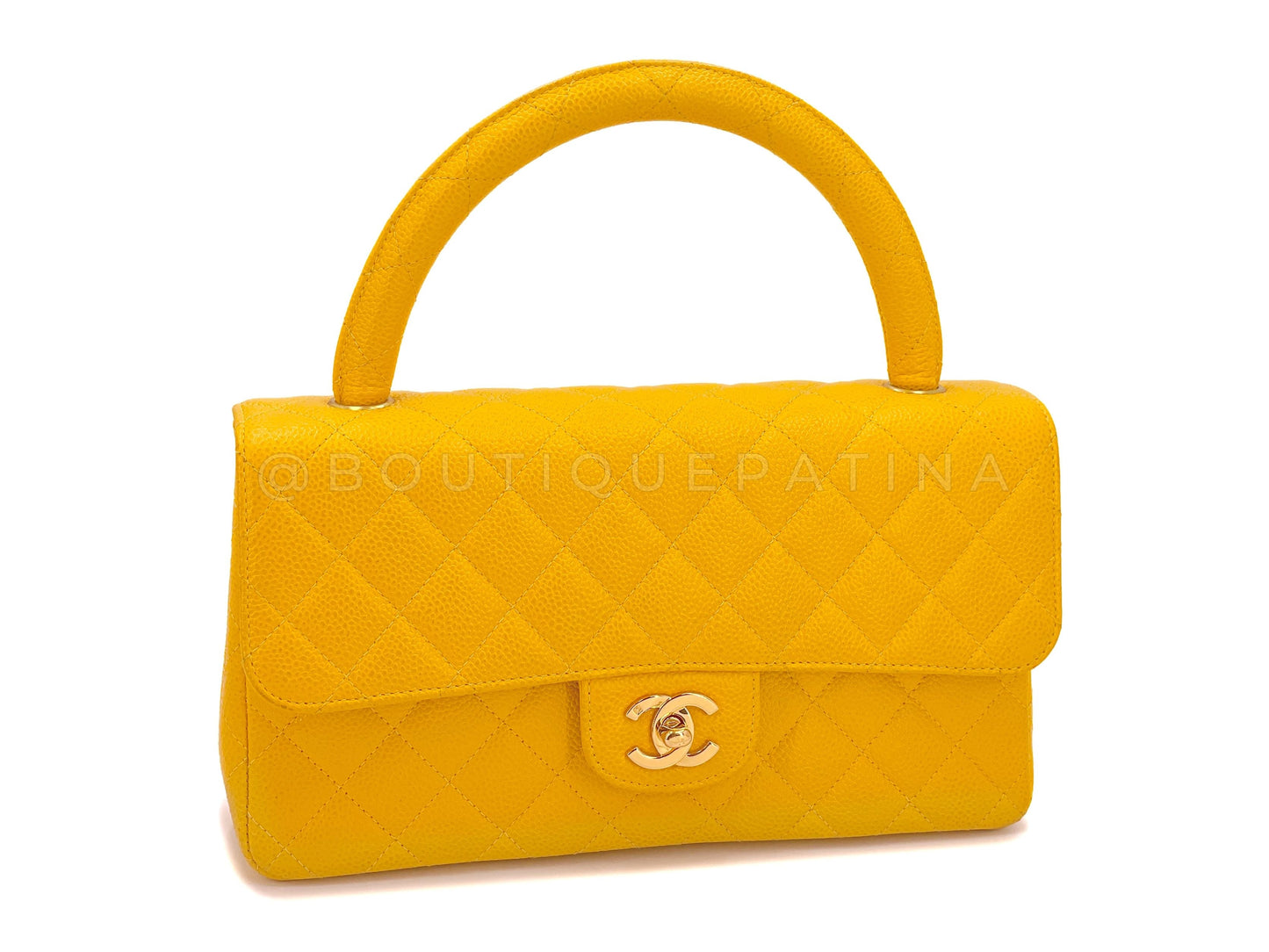 Chanel Vintage Caviar Kelly Bag Canary Yellow Parent 1997 Flap 24k GHW HVQ