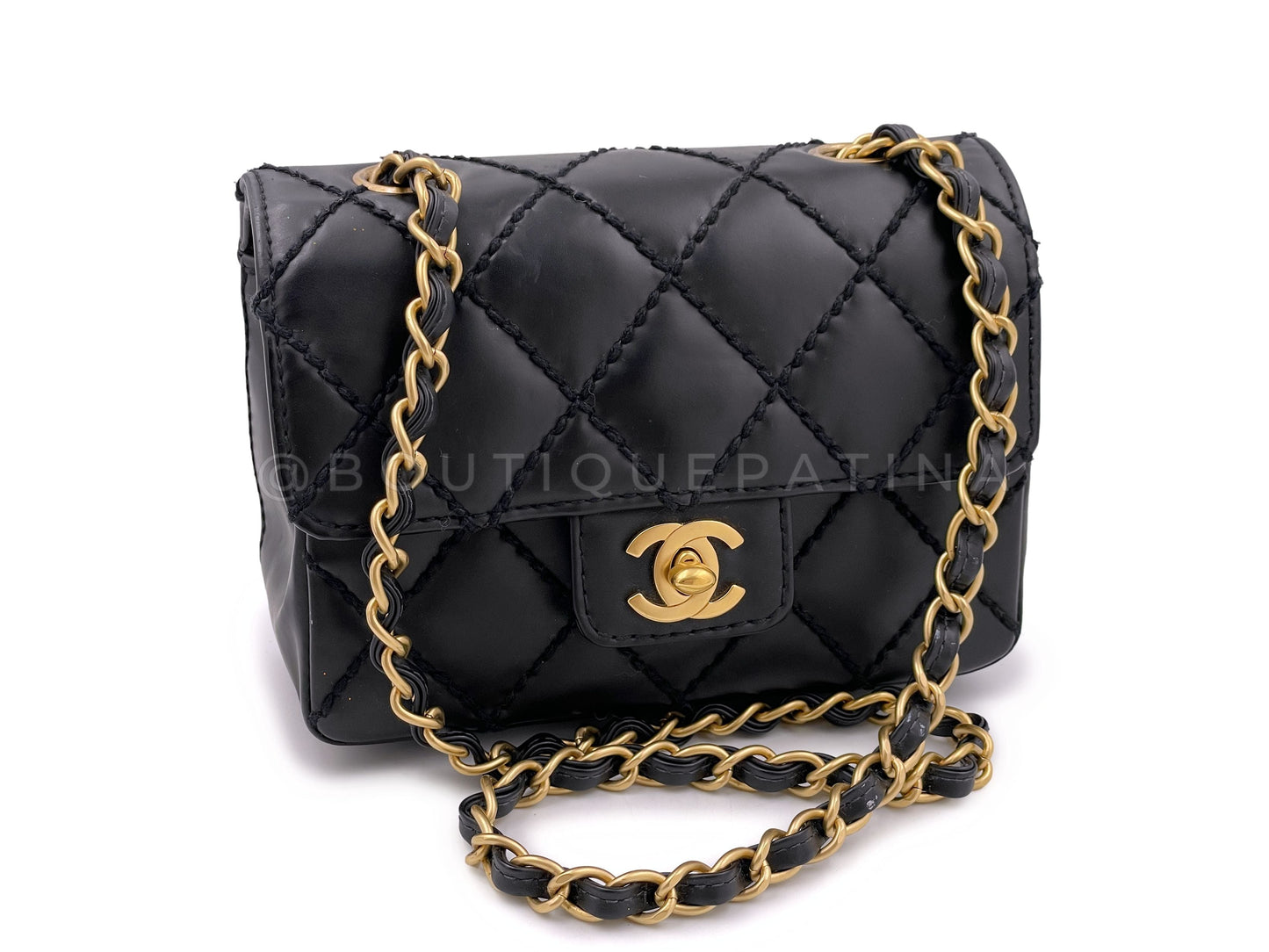 Chanel 2003 Vintage Surpique Square Mini Flap Bag GHW Wild Stitch