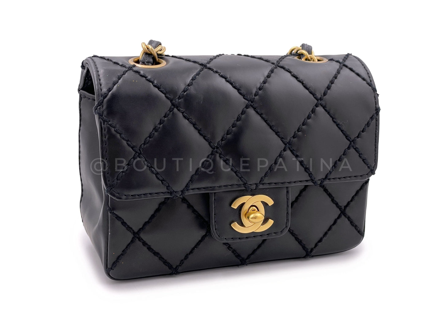 Chanel 2003 Vintage Surpique Square Mini Flap Bag GHW Wild Stitch