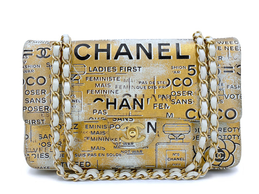 Chanel Newspaper Flap Bag 2015 Gold Graffiti Medium Double Classic GHW RB9