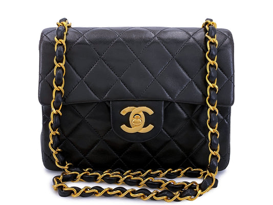 Chanel Vintage Square Mini Flap Bag Black 24k GHW Lambskin Y3G