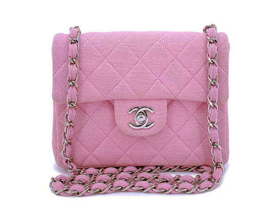 Chanel Sakura Pink Jersey Classic Square Mini Flap Bag SHW