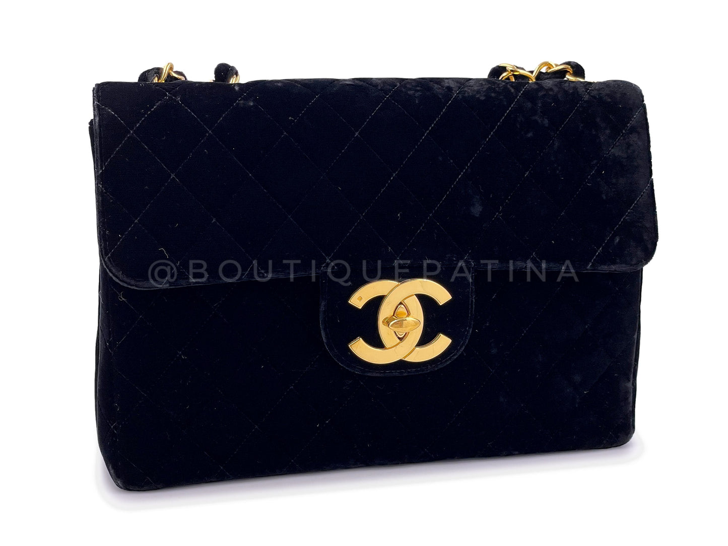 Chanel 1995 Vintage Black Velvet Jumbo Classic Flap Bag 24k GHW