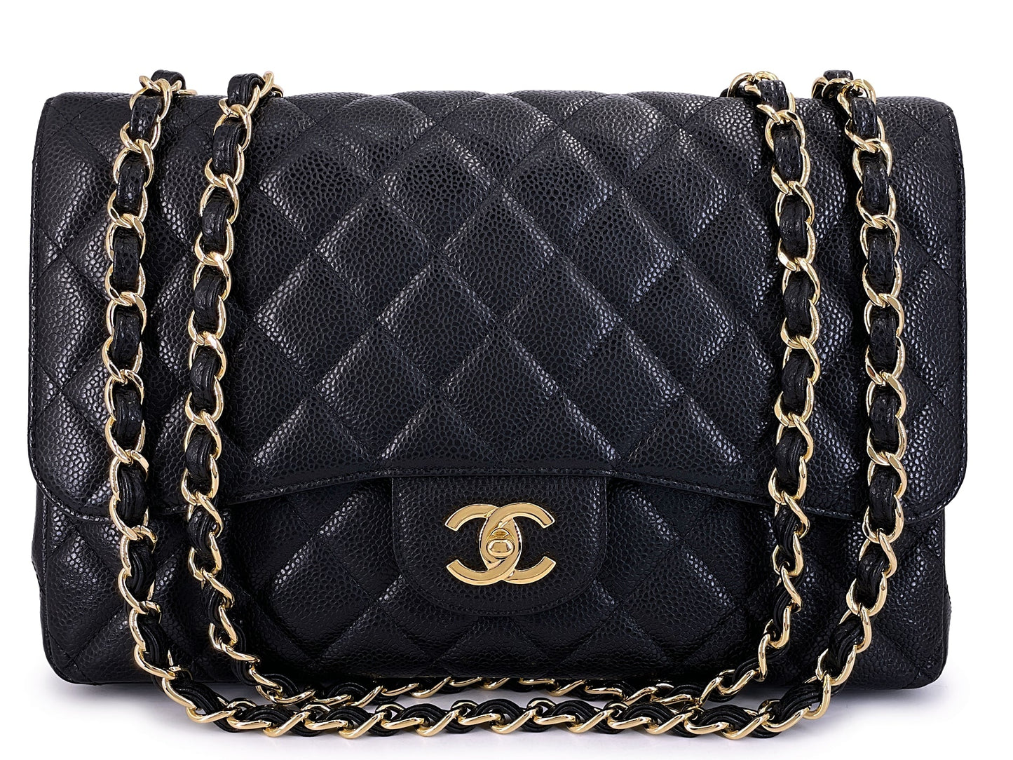 Chanel 2010 Black Caviar Jumbo Classic Flap Bag Single GHW RB5
