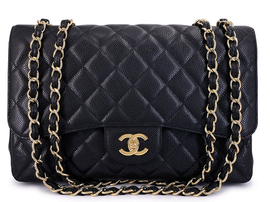 Chanel 2010 Black Caviar Jumbo Classic Flap Bag Single GHW RB5