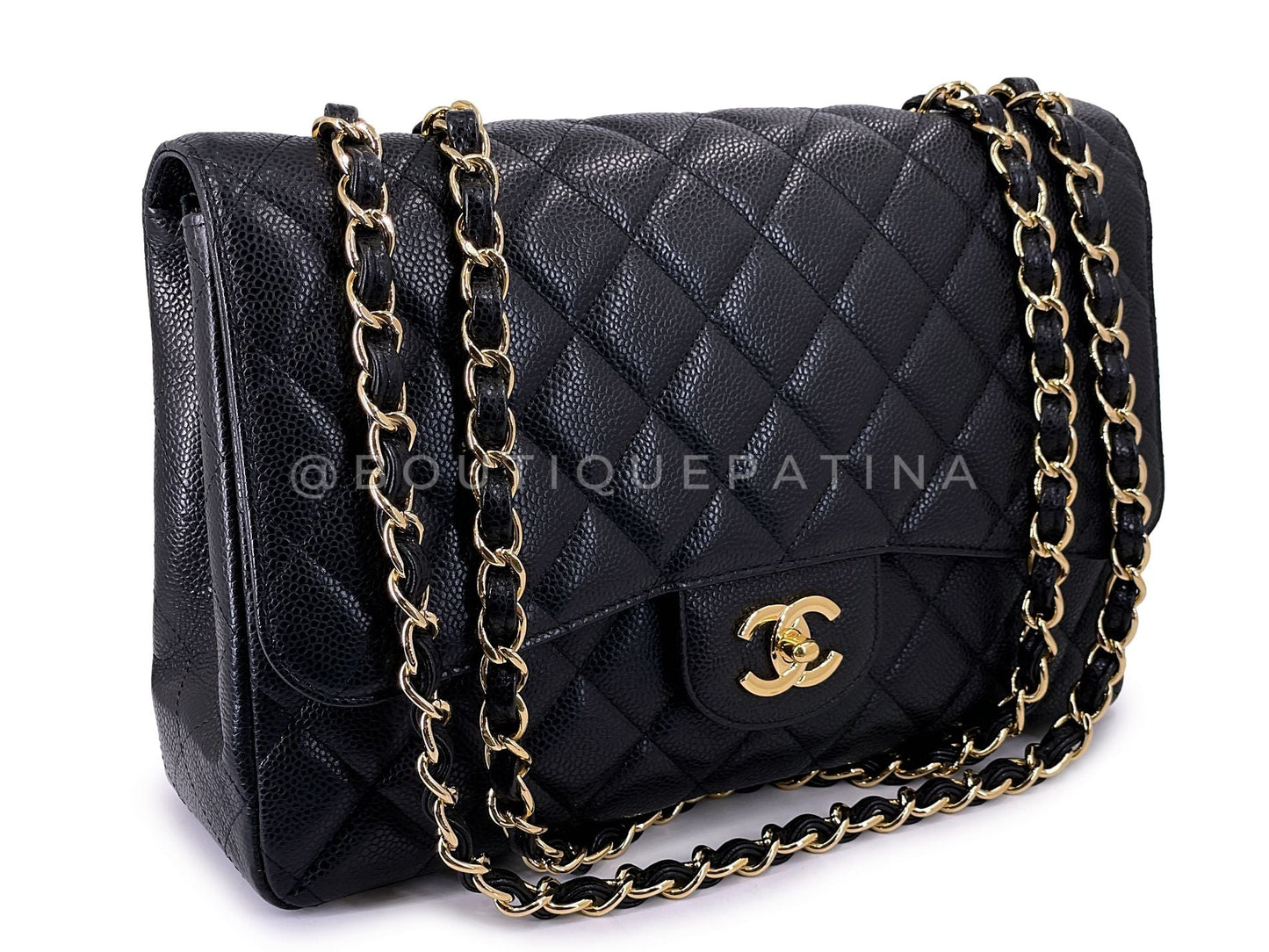 Chanel 2010 Black Caviar Jumbo Classic Flap Bag Single GHW RB5