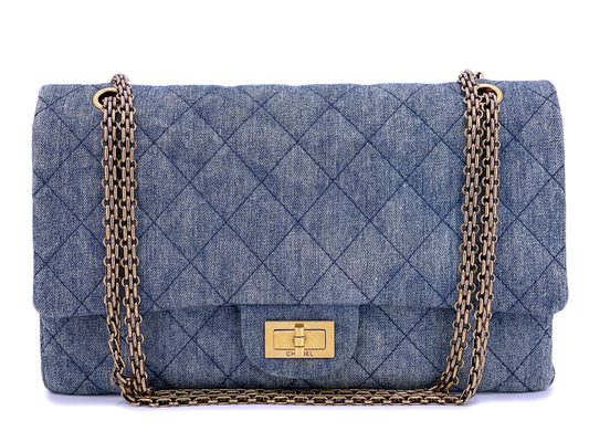 Chanel 2012 Denim Large 2.55 Reissue Double Flap Bag 227 GHW