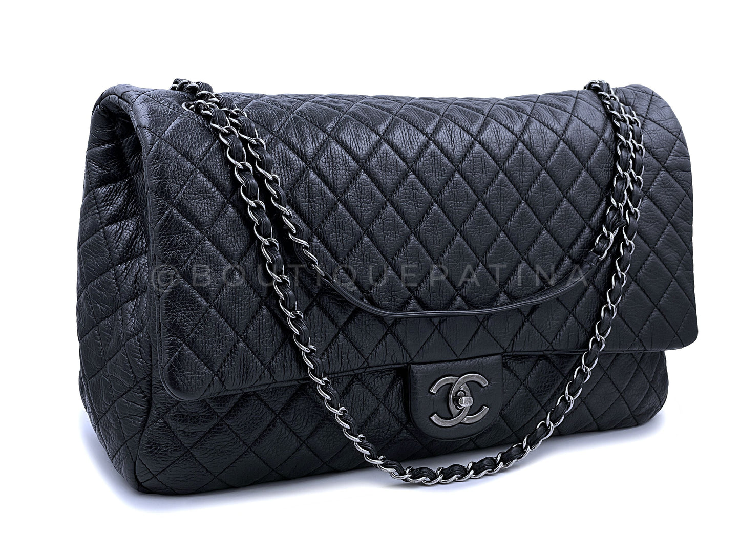 Chanel Black Calfskin Runway XXL Airlines Travel Flap Bag RHW