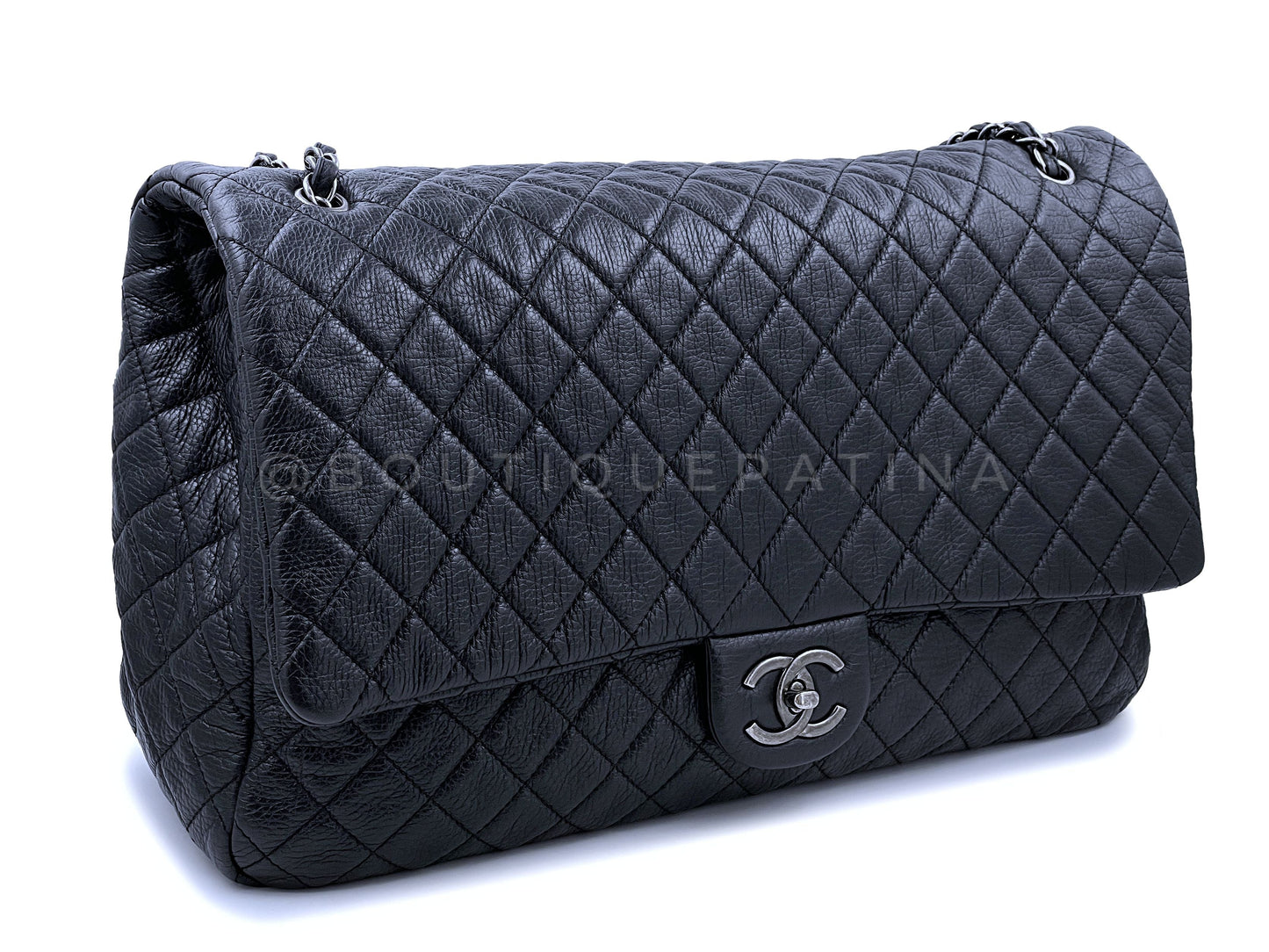 Chanel Black Calfskin Runway XXL Airlines Travel Flap Bag RHW