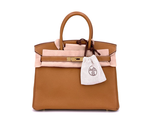 Pristine Hermes 30cm Birkin Caramel Gold Togo GHW Tote Bag