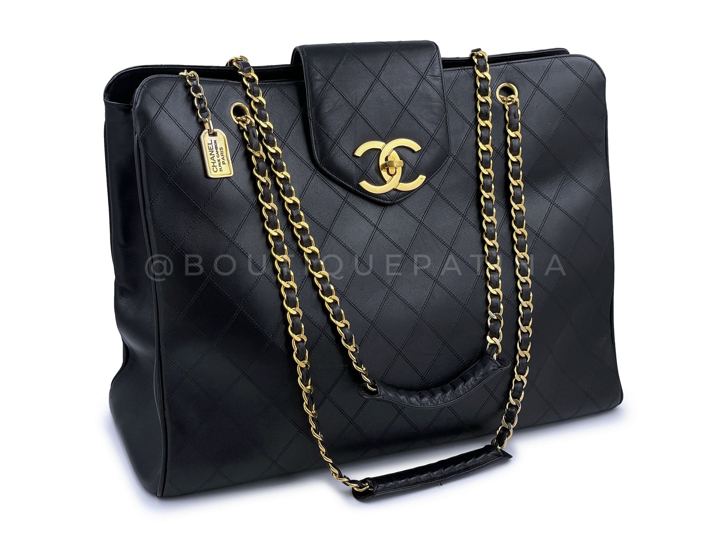 Chanel Vintage Black Quilted Supermodel XL Weekender Tote Bag 24k GHW