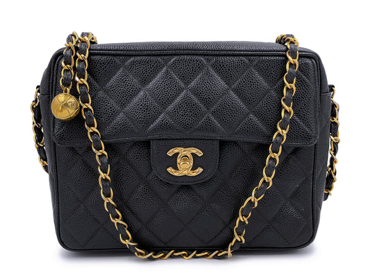 Chanel 1994 Vintage Black Caviar Small Flap Camera Case Bag 24k GHW
