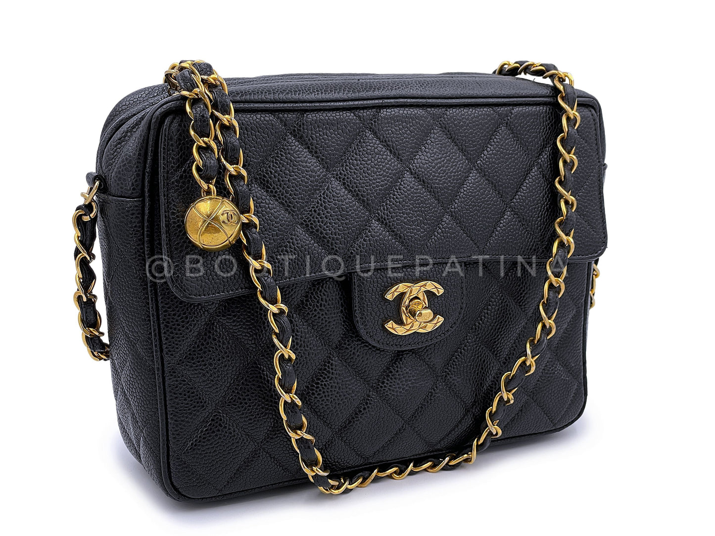 Chanel 1994 Vintage Black Caviar Small Flap Camera Case Bag 24k GHW