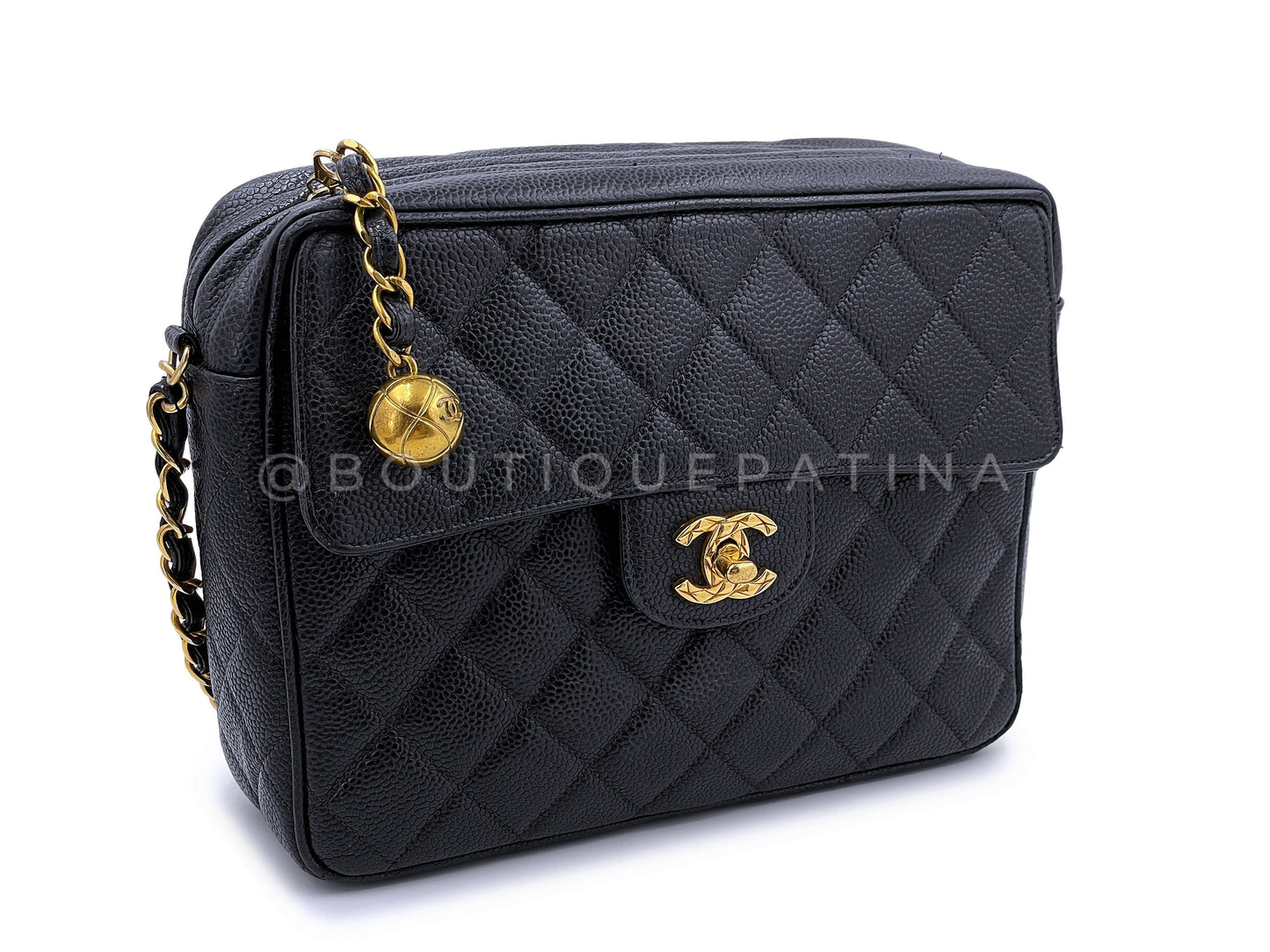 Chanel 1994 Vintage Black Caviar Small Flap Camera Case Bag 24k GHW