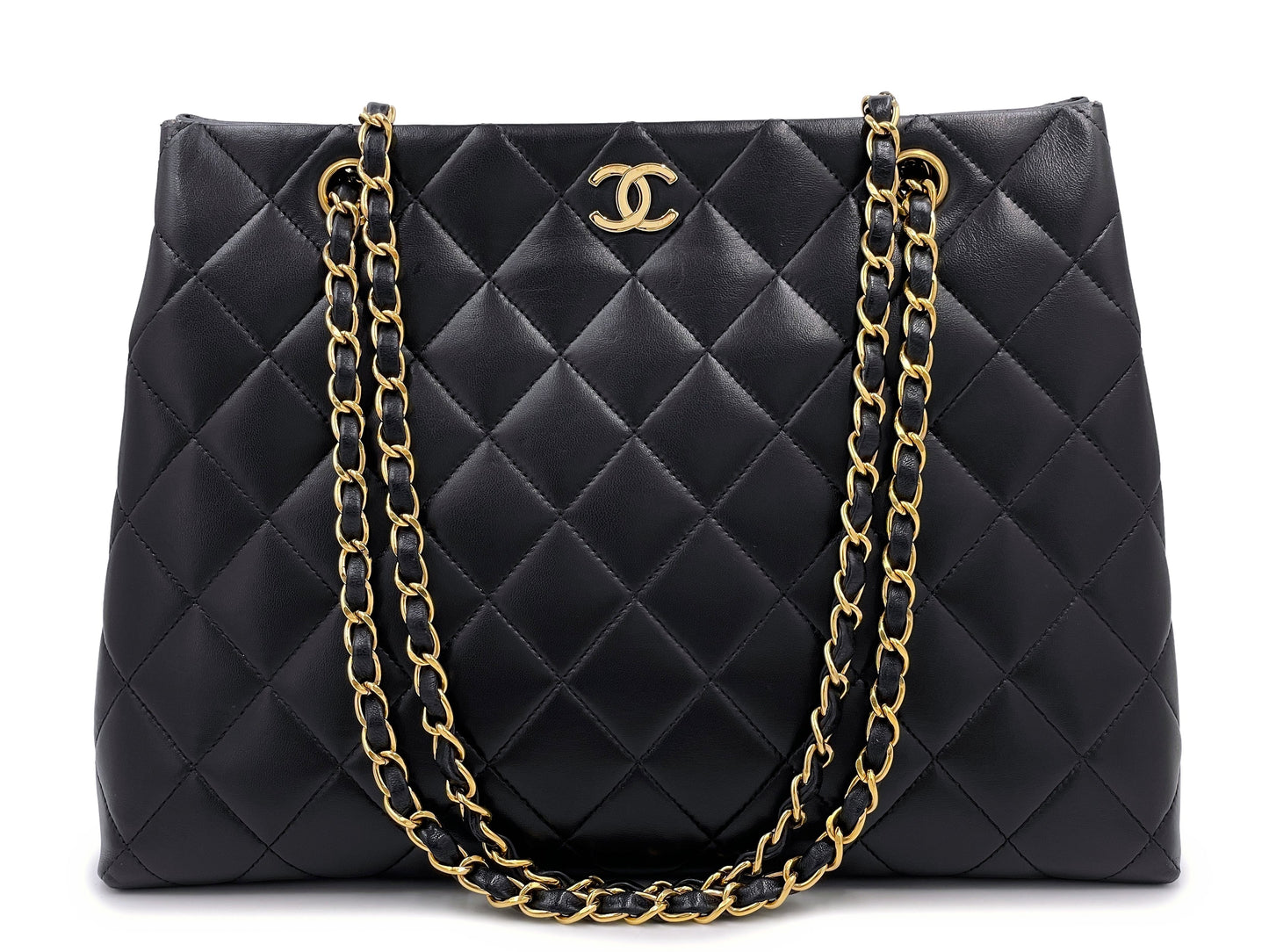 Chanel 1998 Vintage Black Lambskin Tote Bag 24k GHW