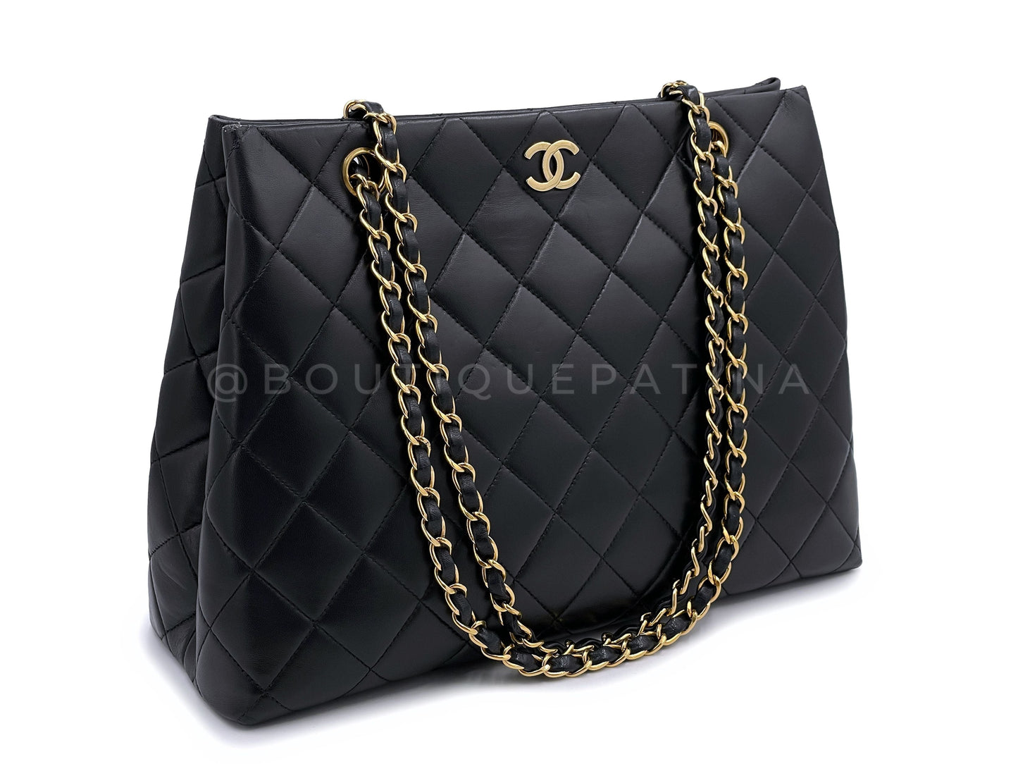 Chanel 1998 Vintage Black Lambskin Tote Bag 24k GHW