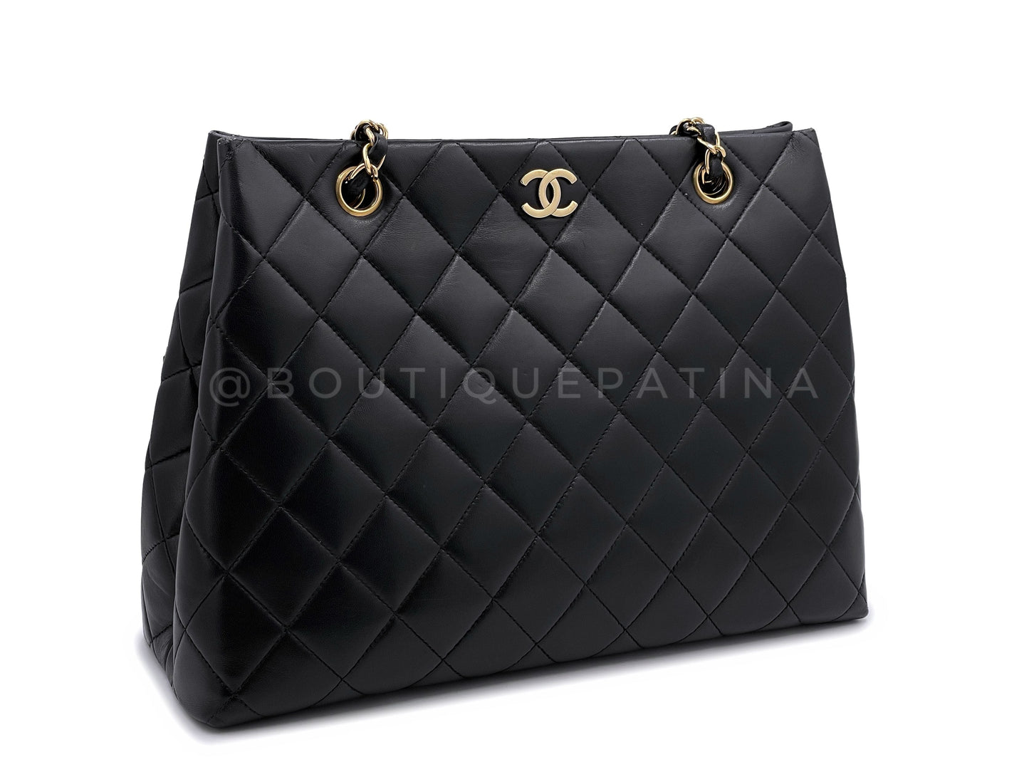 Chanel 1998 Vintage Black Lambskin Tote Bag 24k GHW