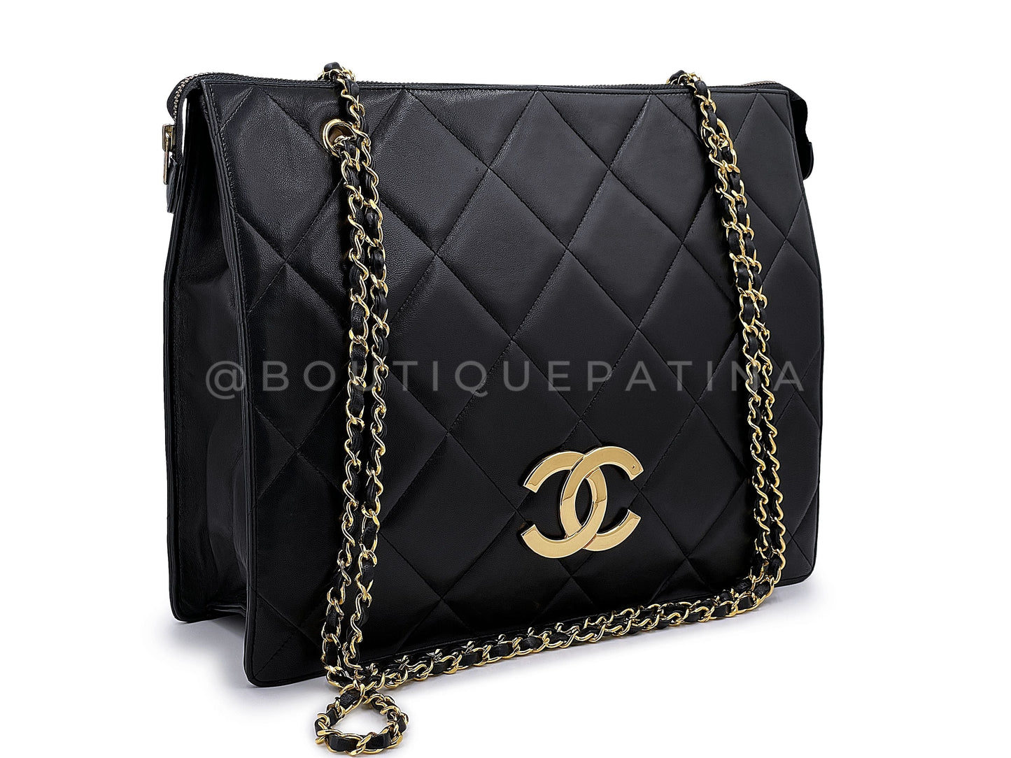 Rare Chanel Vintage Black Shopper Tote Bag Oversized CCs 24k GHW