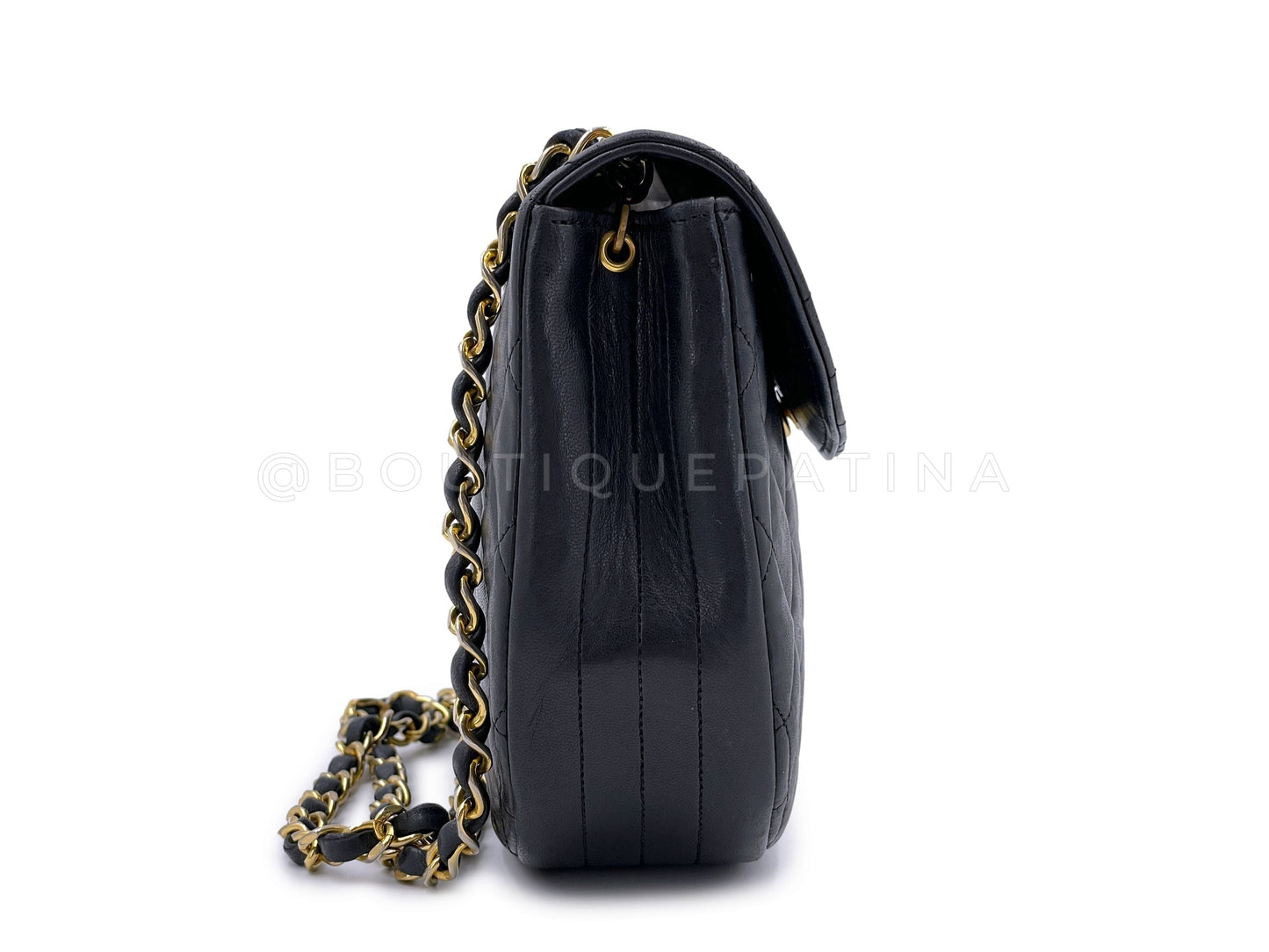 Chanel 1989 Vintage Round Half Moon Flap Bag 24k GHW Black HWA