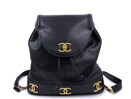 Chanel 1994 Vintage Black Caviar Classic Gold CC Backpack Bag 24k GHW