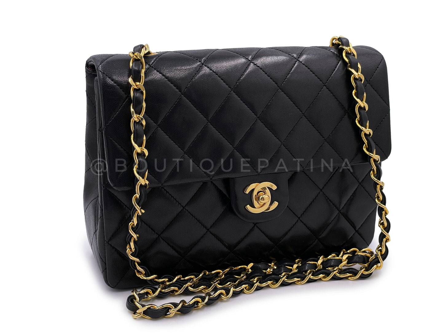Chanel Vintage 1990 Black 20cm Square Mini Flap Bag 24k GHW