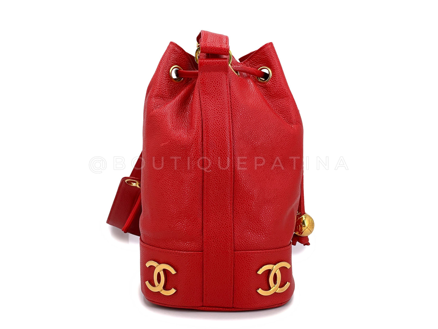 Chanel 1994 Vintage Red Caviar Bucket Bag Drawstring 24k GHW